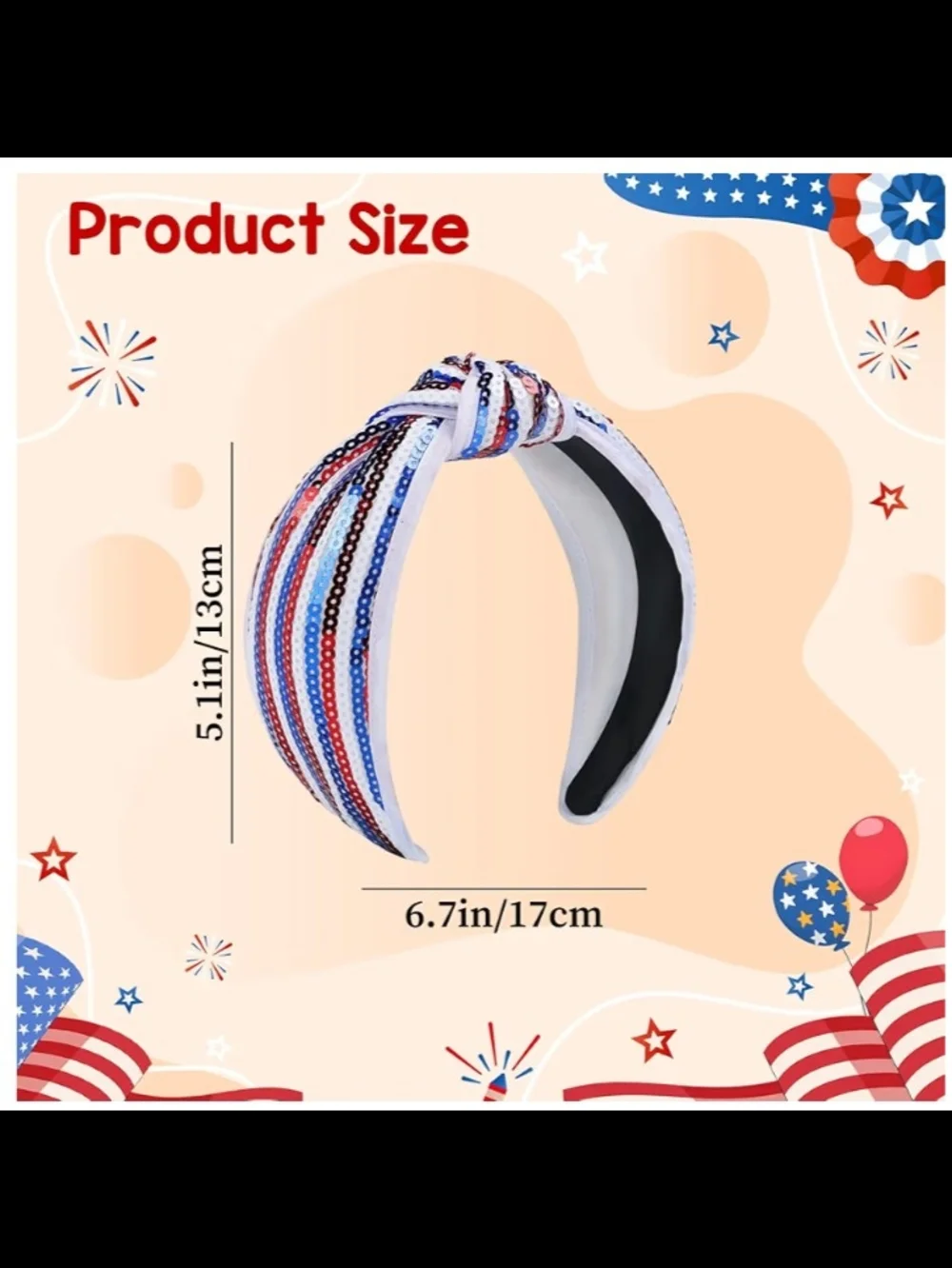 Sequin Top Knot 4th Of July Patriotic Headband NWT